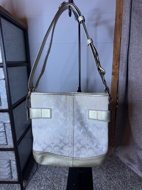 Coach vintage Signature Jacquard Crossbody Bag in Light Gold